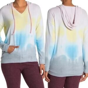 Theo & Spence Womens Hooded Sweatshirt Small Rainbow Tie Dye NEW Kangaroo Pocket